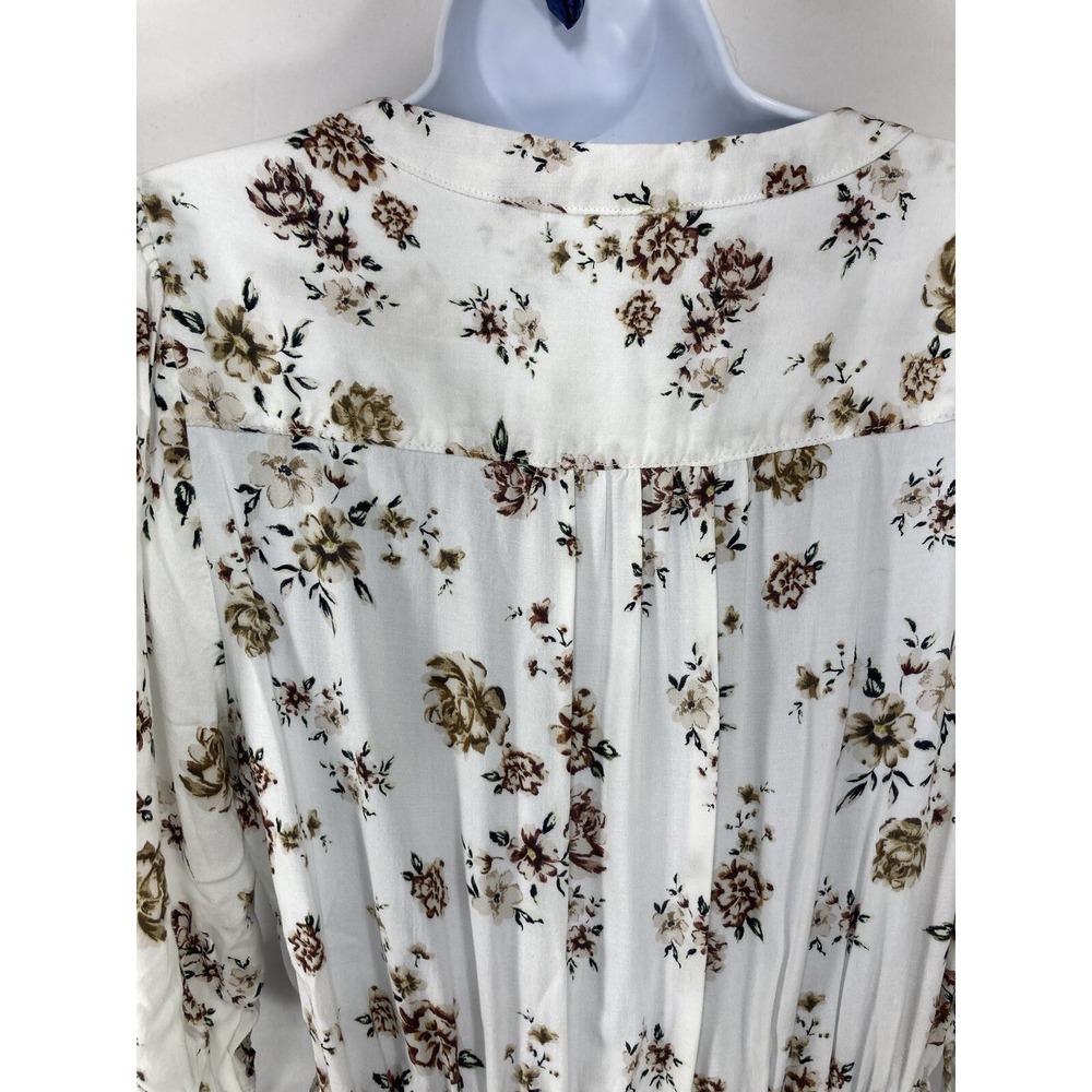 Velvet Heart Floral Print Blouse Size Small White Rayon Tie Ruffle V Neckline - Picture 11 of 15